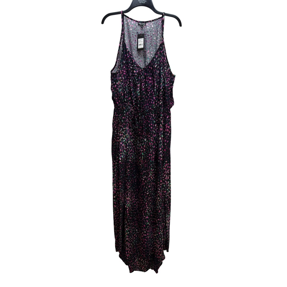 City Chic Nice and Cool Bright Leopard Print Maxi Dress L drawstring Lightweight
